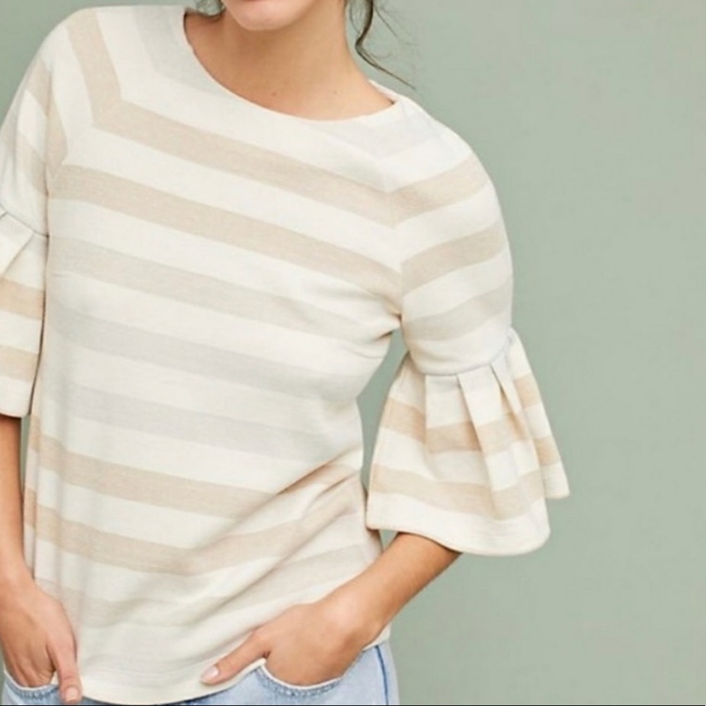 Anthro MAEVE Striped Bell Sleeve Sweater Size S